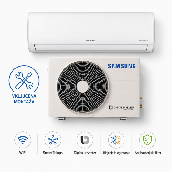 Samsung AR35 WiFi 3,5 kW z montažo Samsung AR35 WiFi klimatska naprava 3,5 kW z osnovno montažo